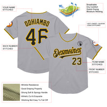 Load image into Gallery viewer, Custom Gray Black-Gold Mesh Authentic Throwback Baseball Jersey
