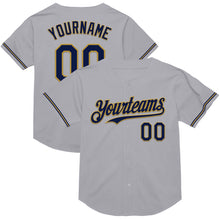 Load image into Gallery viewer, Custom Gray Navy-Old Gold Mesh Authentic Throwback Baseball Jersey
