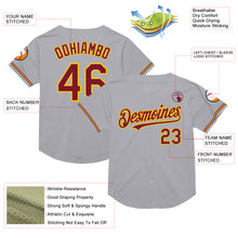 Load image into Gallery viewer, Custom Gray Crimson-Yellow Mesh Authentic Throwback Baseball Jersey
