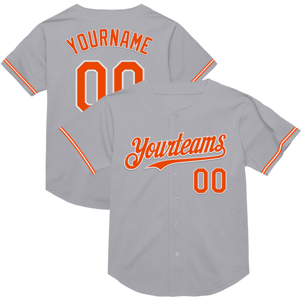 Custom Gray Orange-White Mesh Authentic Throwback Baseball Jersey