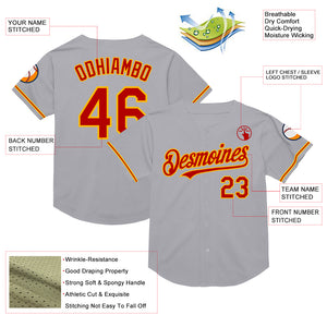 Custom Gray Red-Gold Mesh Authentic Throwback Baseball Jersey