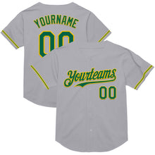 Load image into Gallery viewer, Custom Gray Kelly Green-Yellow Mesh Authentic Throwback Baseball Jersey
