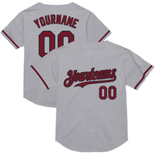 Load image into Gallery viewer, Custom Gray Crimson-Black Mesh Authentic Throwback Baseball Jersey
