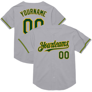 Custom Gray Green-Gold Mesh Authentic Throwback Baseball Jersey