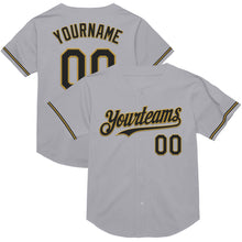 Load image into Gallery viewer, Custom Gray Black-Old Gold Mesh Authentic Throwback Baseball Jersey
