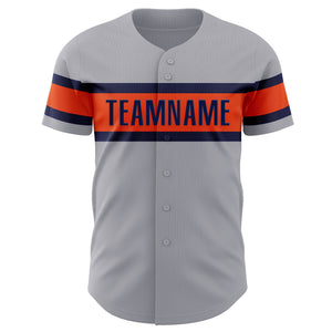 Custom Gray Navy-Orange Authentic Baseball Jersey
