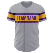 Load image into Gallery viewer, Custom Gray Purple-Gold Authentic Baseball Jersey

