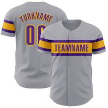 Load image into Gallery viewer, Custom Gray Purple-Gold Authentic Baseball Jersey
