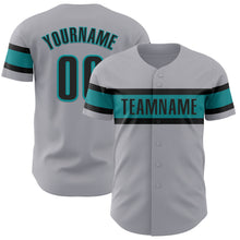 Load image into Gallery viewer, Custom Gray Black-Teal Authentic Baseball Jersey
