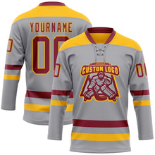 Laden Sie das Bild in den Galerie-Viewer, Custom Gray Crimson-Gold Hockey Lace Neck Jersey
