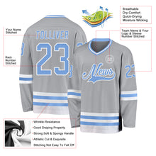 Load image into Gallery viewer, Custom Gray Light Blue-White Hockey Jersey
