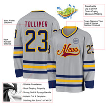 Загрузить изображение в средство просмотра галереи, Custom Gray Navy Gold-Maroon Hockey Jersey
