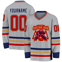 Загрузить изображение в средство просмотра галереи, Custom Gray Red Old Gold-Navy Hockey Jersey
