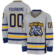 Загрузить изображение в средство просмотра галереи, Custom Gray Navy-Gold Hockey Jersey
