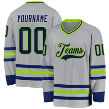 Загрузить изображение в средство просмотра галереи, Custom Gray Navy-Neon Green Hockey Jersey
