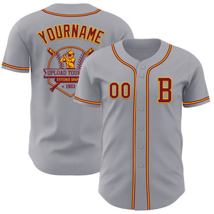 Custom Gray Crimsom-Gold Authentic Baseball Jersey