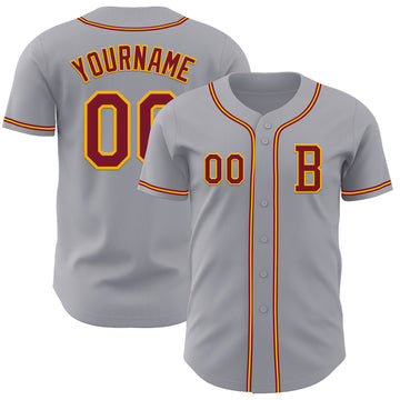 Custom Gray Crimsom-Gold Authentic Baseball Jersey