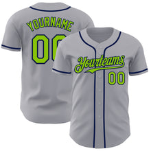 Laden Sie das Bild in den Galerie-Viewer, Custom Gray Neon Green-Navy Authentic Baseball Jersey
