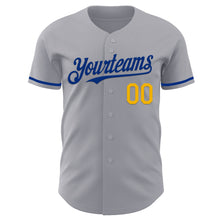 Laden Sie das Bild in den Galerie-Viewer, Custom Gray Royal-Gold Authentic Baseball Jersey
