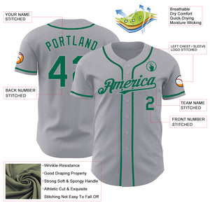 Custom Gray Kelly Green Authentic Baseball Jersey