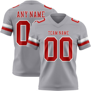 Custom Gray Red-White Mesh Authentic Football Jersey