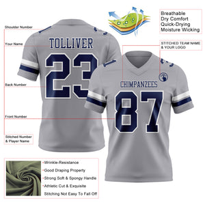 Custom Gray Navy-White Mesh Authentic Football Jersey