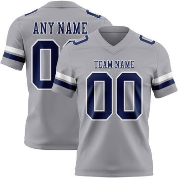 Custom Gray Navy-White Mesh Authentic Football Jersey