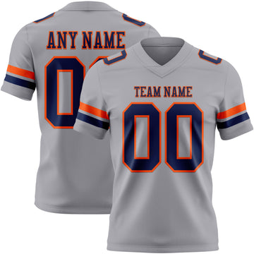 Custom Gray Navy-Orange Mesh Authentic Football Jersey