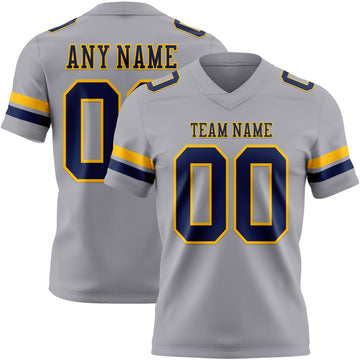 Custom Gray Navy-Gold Mesh Authentic Football Jersey