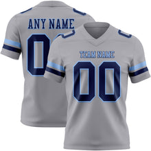 Load image into Gallery viewer, Custom Gray Navy-Light Blue Authentic Football Jersey
