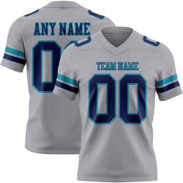 Custom Gray Navy-Teal Mesh Authentic Football Jersey