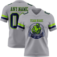 Load image into Gallery viewer, Custom Gray Navy-Neon Green Authentic Football Jersey
