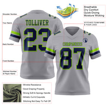Load image into Gallery viewer, Custom Gray Navy-Neon Green Authentic Football Jersey
