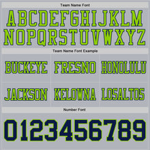 Load image into Gallery viewer, Custom Gray Navy-Neon Green Authentic Football Jersey
