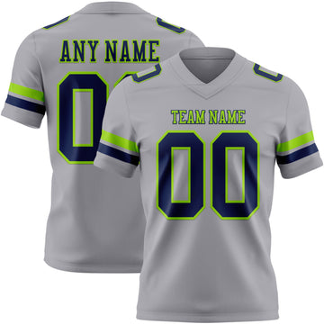 Custom Gray Navy-Neon Green Mesh Authentic Football Jersey