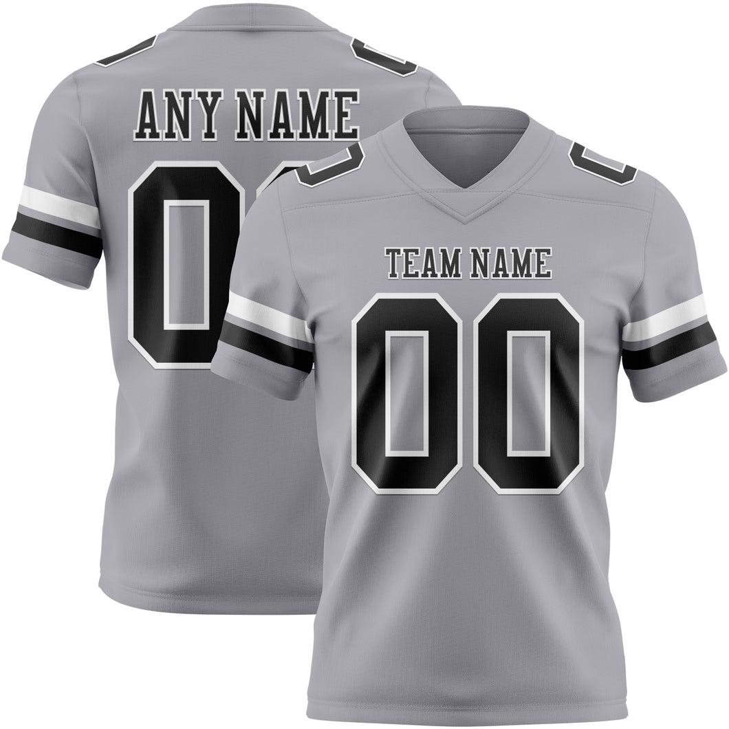 Custom Gray Black-White Mesh Authentic Football Jersey