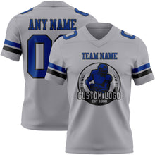Load image into Gallery viewer, Custom Gray Royal-Black Authentic Football Jersey
