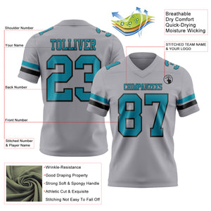 Custom Gray Teal-Black Authentic Football Jersey