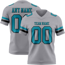 Load image into Gallery viewer, Custom Gray Teal-Black Authentic Football Jersey
