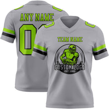 Load image into Gallery viewer, Custom Gray Neon Green-Black Authentic Football Jersey
