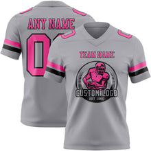 Load image into Gallery viewer, Custom Gray Pink-Black Authentic Football Jersey
