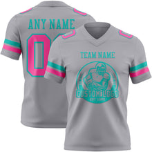 Load image into Gallery viewer, Custom Gray Pink-Aqua Authentic Football Jersey
