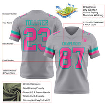 Load image into Gallery viewer, Custom Gray Pink-Aqua Authentic Football Jersey
