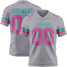 Load image into Gallery viewer, Custom Gray Pink-Aqua Authentic Football Jersey
