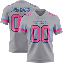 Load image into Gallery viewer, Custom Gray Pink Black-Light Blue Authentic Football Jersey
