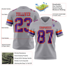 Load image into Gallery viewer, Custom Gray Purple-Orange Authentic Football Jersey
