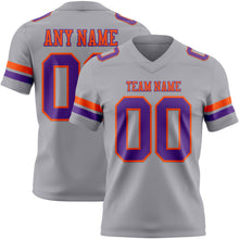 Load image into Gallery viewer, Custom Gray Purple-Orange Authentic Football Jersey
