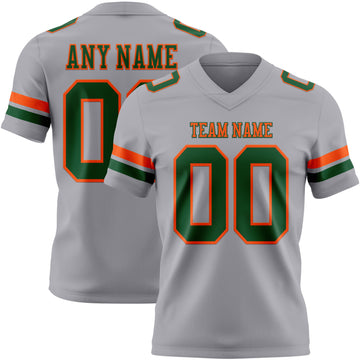 Custom Gray Green-Orange Mesh Authentic Football Jersey