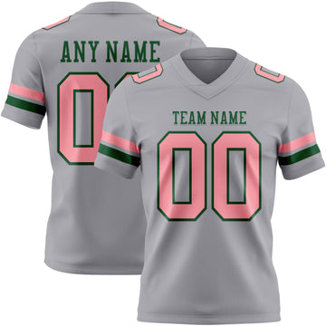 Custom Gray Medium Pink-Green Mesh Authentic Football Jersey