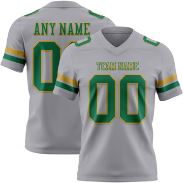 Custom Gray Kelly Green-Old Gold Mesh Authentic Football Jersey
